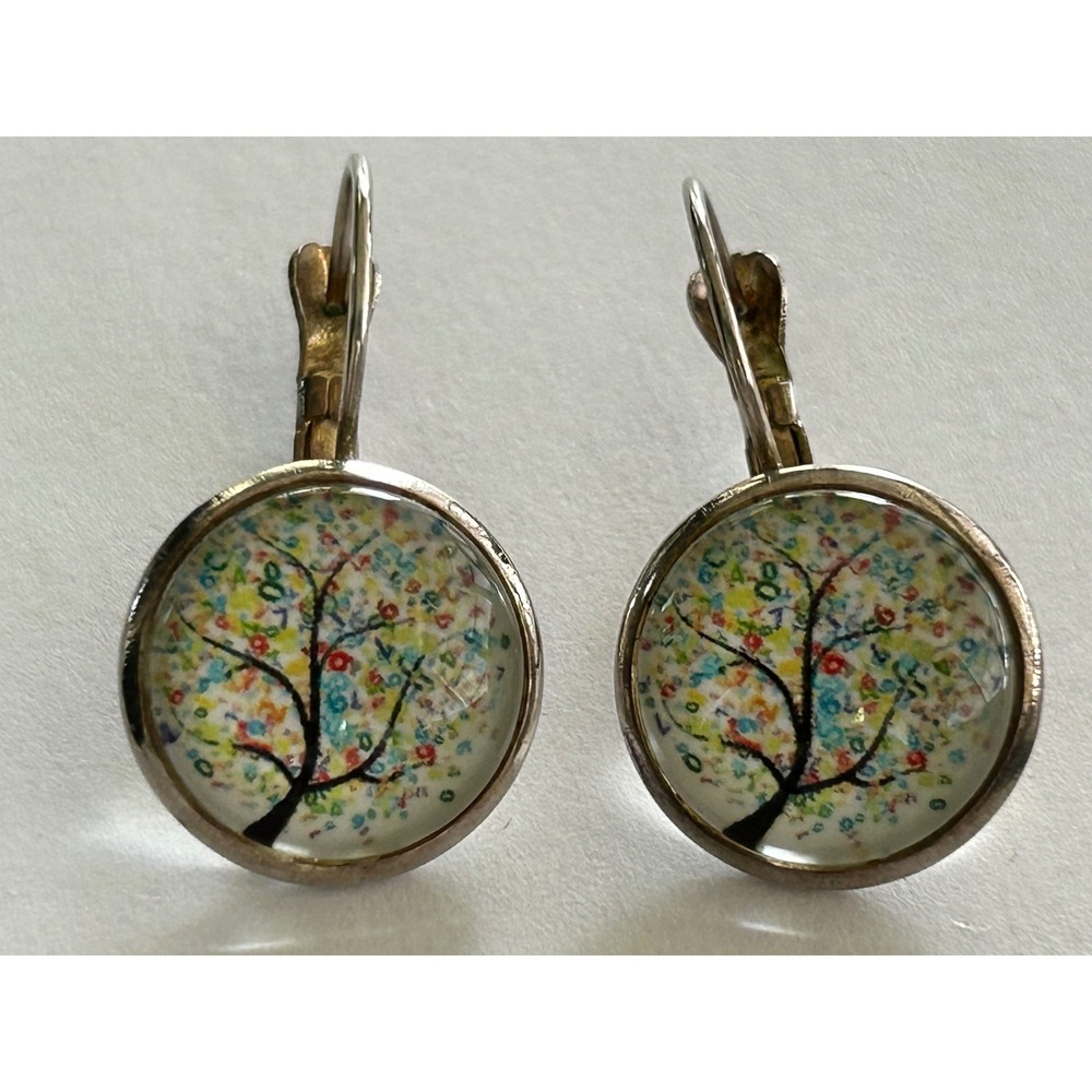 Vintage Pair‎ Of Tree Of Life Lever Back Bubble Earrings